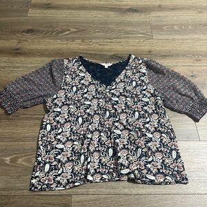 Lucky Brand Black and Cream Floral Blouse